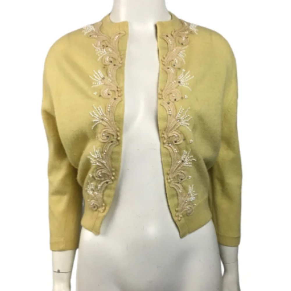 Vintage 50s Yellow Beaded Cashmere Sweater